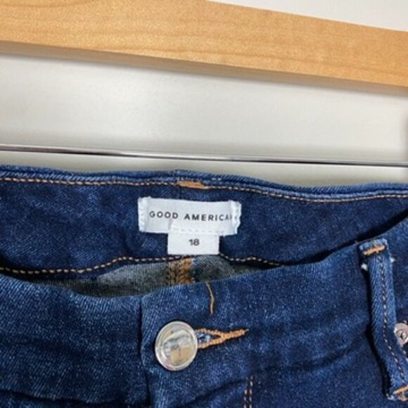 Good American Good Leg Skinny High Rise Jeans Medium Wash Raw Hem Womens 18 - Picture 3 of 7